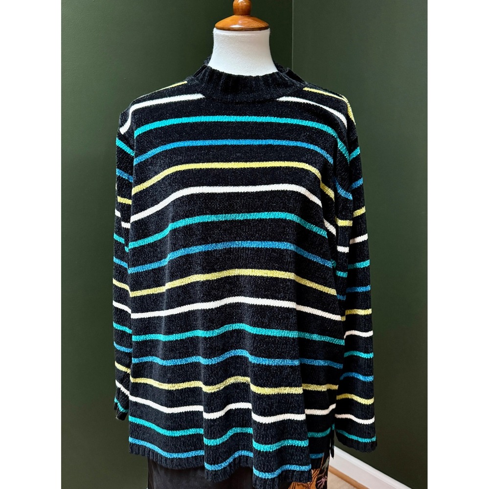 Vintage Sag Harbor Striped Chenille Mock Neck Sweater Women's XL